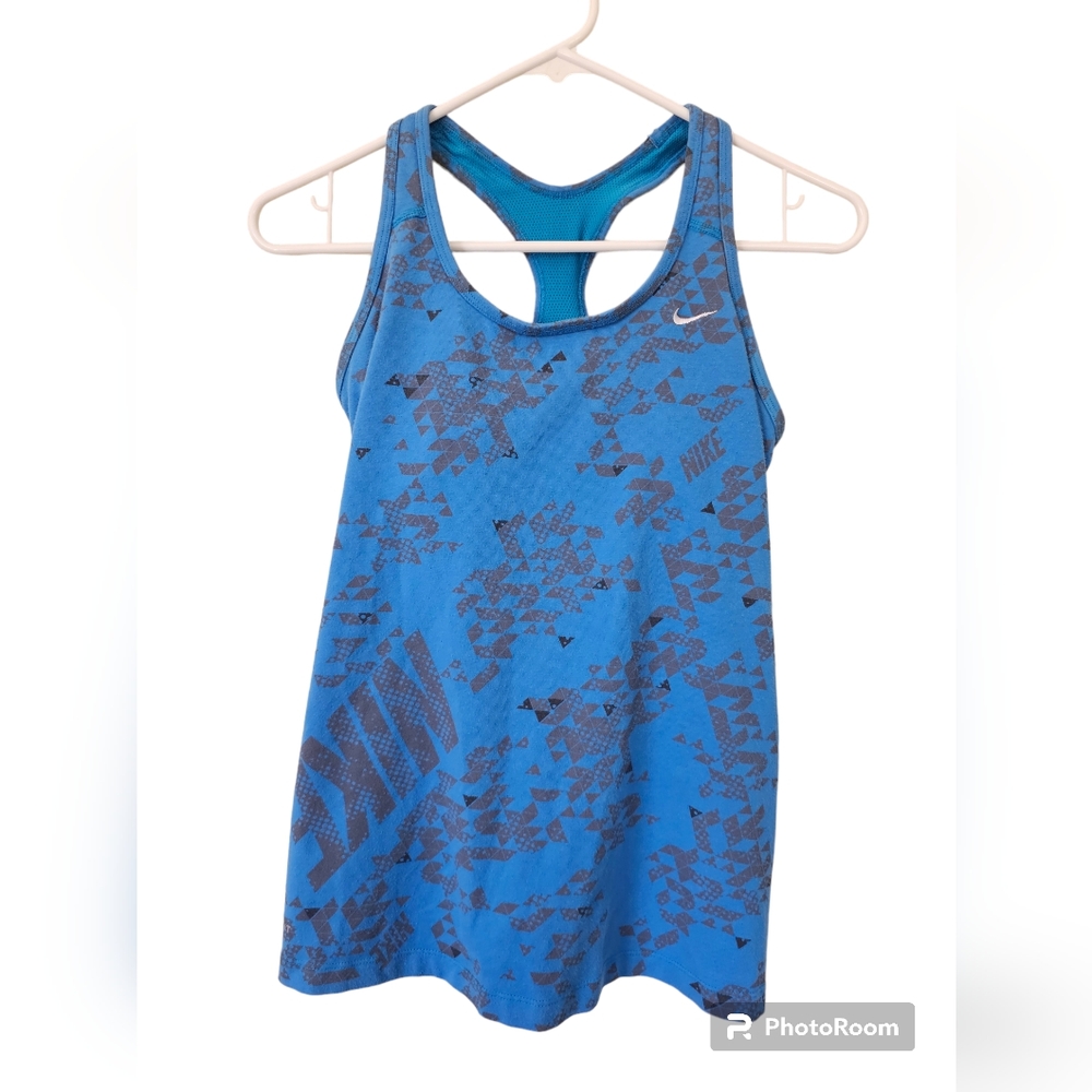 Nike Printed Dri-Fit Racer Back Tank Top Swoosh Blue Womens Size Small